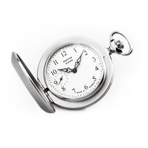 Taschenuhr MEKKA Zifferblatt weiss - Rckdeckel silber