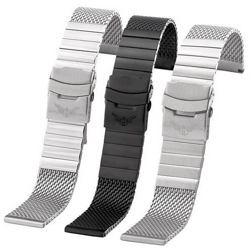 MILANAISE MESH BERLANG (!) Uhrenarmband 20 22 24 Edelstahl massiv poliert matt schwarz