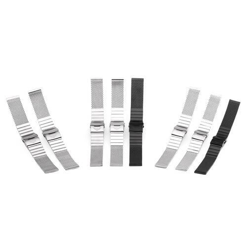 MILANAISE MESH BERLANG (!) Uhrenarmband 20 22 24 Edelstahl massiv poliert matt schwarz