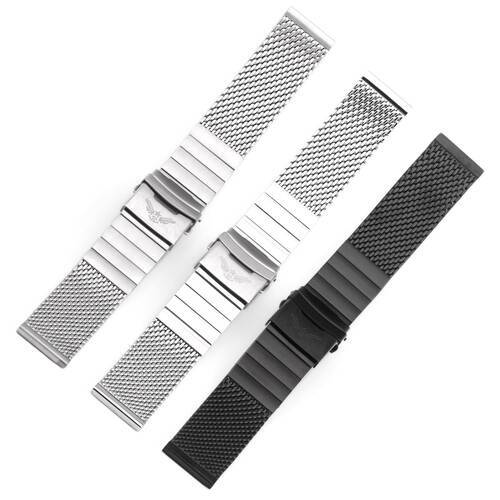 MILANAISE MESH BERLANG (!) Uhrenarmband 20 22 24 Edelstahl massiv poliert matt schwarz