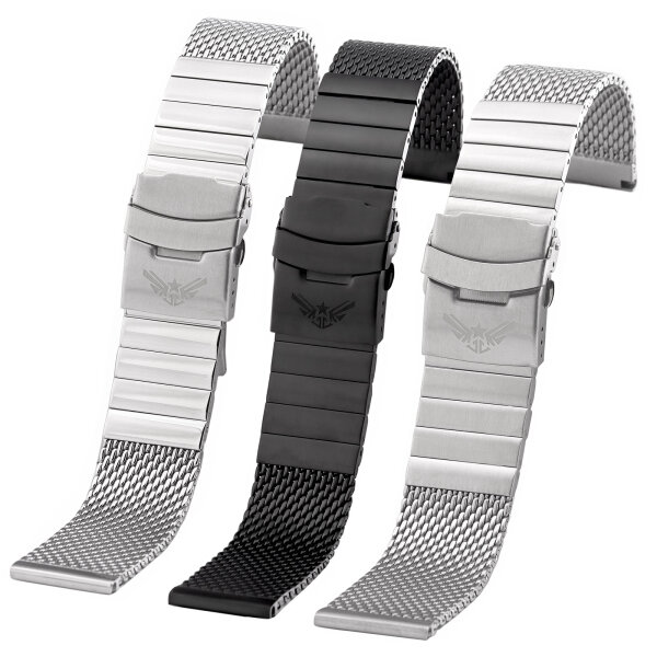 MILANAISE MESH Uhrenarmband 22 24 Edelstahl EXTRA MASSIV 4,5-5 mm poliert matt
