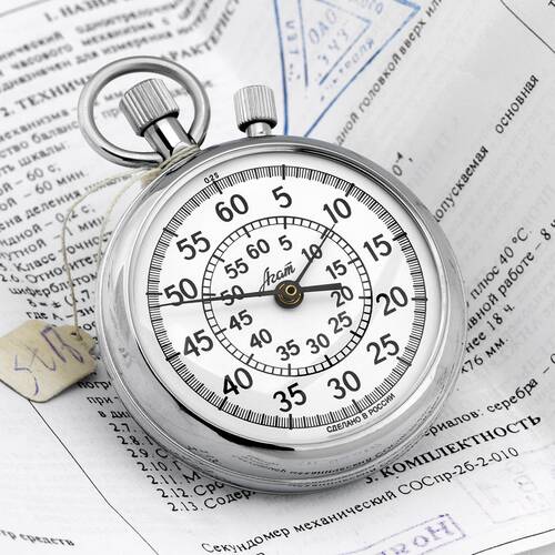 Stopwatch Mechanical Flyback Timekeeper - Agat - 1/5 Sec. ,60 Min, Russia