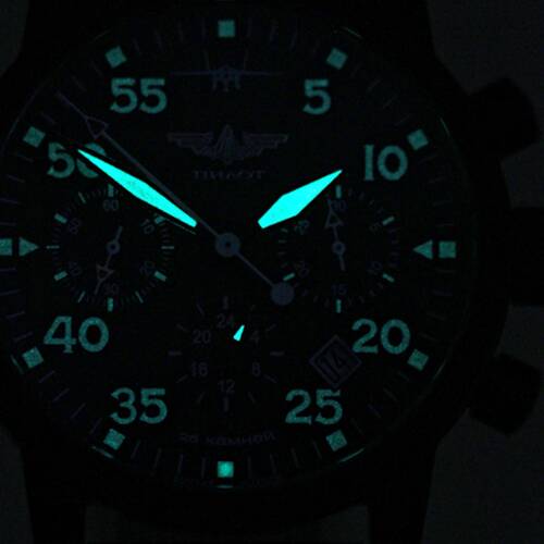 PILOT BERKUT Chronograph Poljot 31681 russische mechanische Uhr Saphirglas black