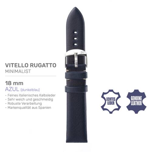 Uhrenarmband Vitello Rugato Minimalista Azul (dunkelblau) 18 mm