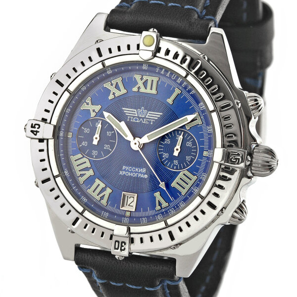 POLJOT Chronograph 3133 Jetfighter blau russische mechanische Fliegeruhr