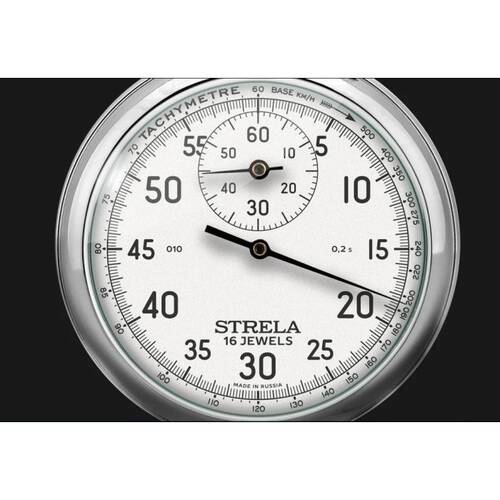 STRELA Stoppuhr ST55WS mechanische Additionsstopp Uhr zum aufaddieren mit 2 Kronen und Tachymeter Skala 