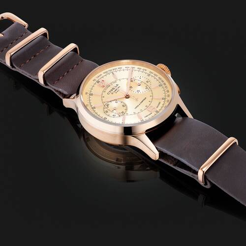 Strela Bronze Watch Chronograph Hand Wound 1 9/16in Sea-Gull ST1901 High Officer OF40CYM-BR