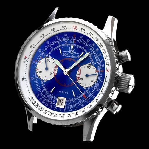 Reloj Carcasa Caja para Poljot 3133 Crongrafo Azul ngeles Ruslan Albatros Caja con fondo de acero + esfera + manecillas (azul)