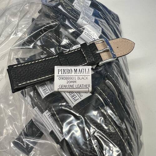 Uhrenarmband Echtes Leder Genarbt schwarz, braun, blau 20 22 24 mm Piero Magli