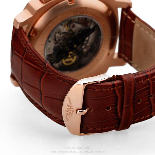 Wrist Watch Band Rose Gold 0 15/16in Polished Lock, Red Brown Leather Croco