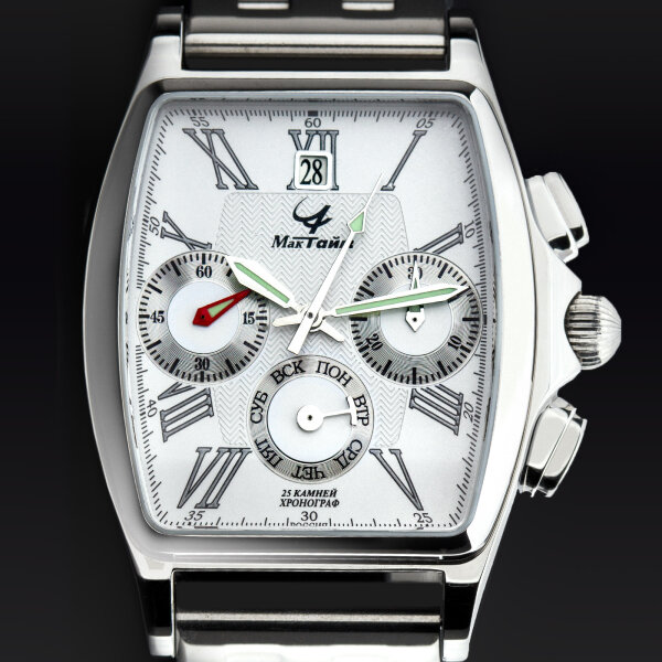 Poljot 31677 Chronograph mechanisch Wochentag Tonneau MakTime WEEKDAY WHIZ Uhr