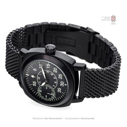 22 24·Milanaise Watchband Black Mesh Extra Solid Band Stainless Steel Watch