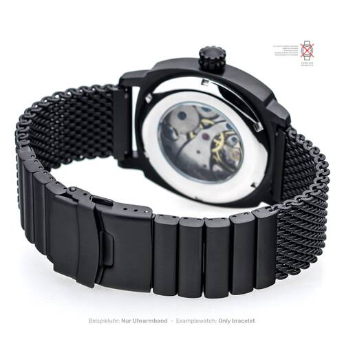 22 24·Milanaise Watchband Black Mesh Extra Solid Band Stainless Steel Watch