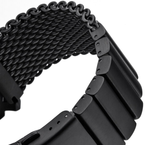 22 24·Milanaise Watchband Black Mesh Extra Solid Band Stainless Steel Watch