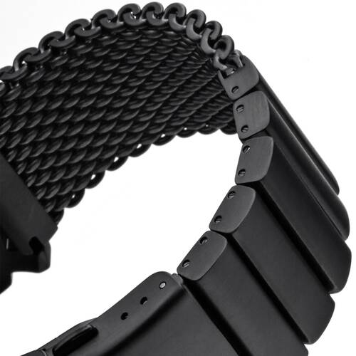 Milanaise Mesh Uhrenarmband - Geflecht & Glieder poliert 22mm 24mm - IP BLACK schwarz