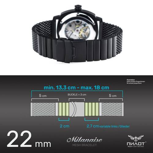 22 24Milanaise Watchband Black Mesh Extra Solid Band Stainless Steel Watch 24mm