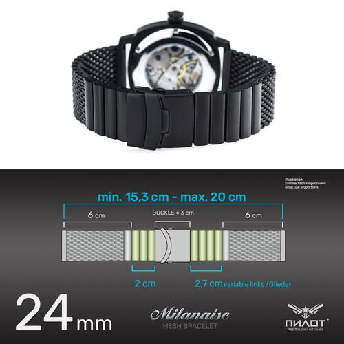 22 24Milanaise Watchband Black Mesh Extra Solid Band Stainless Steel Watch 22mm