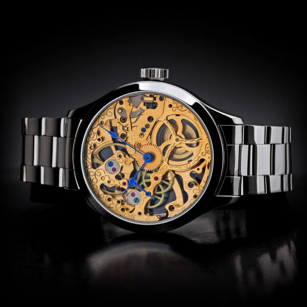 Skeleton Watch Unisex Mechanical Caliber 3602 Molnija Hand-Decorated Gold Plated