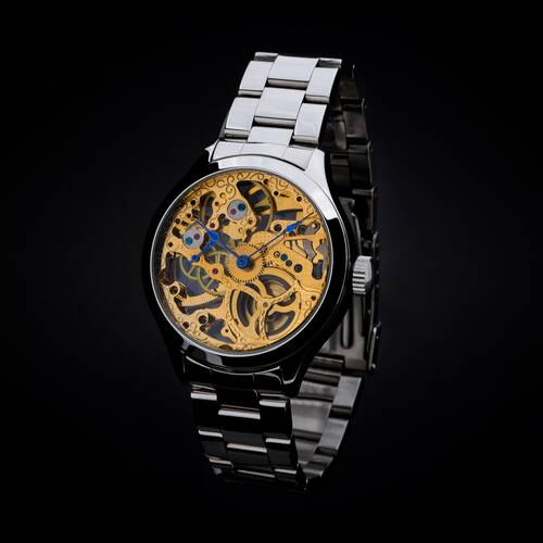 Skeleton Watch Unisex Mechanical Caliber 3602 Molnija Hand-Decorated Gold Plated