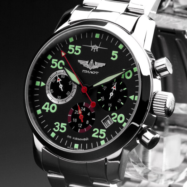 Pilot Berkut Chronograph Poljot 31681 Russian Analog Watch Sapphire Glass