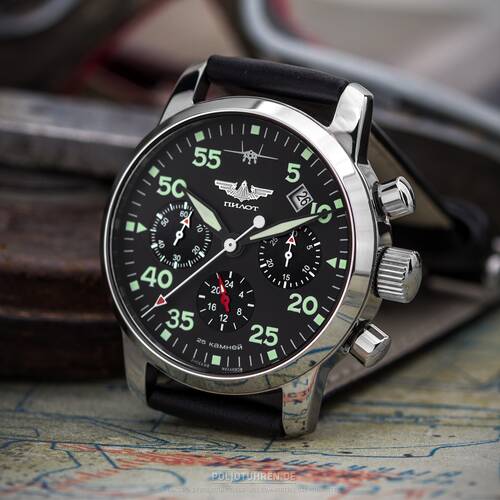 Pilot Aviator Chronograph Poljot 31681 Russian Analog Watch Sapphire Glass