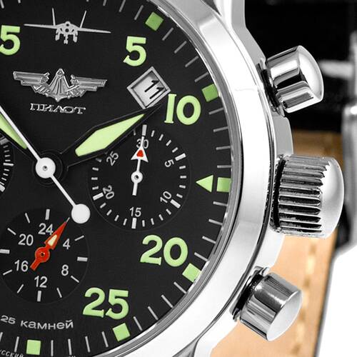 Pilot Aviator Chronograph Poljot 31681 Russian Analog Watch Sapphire Glass
