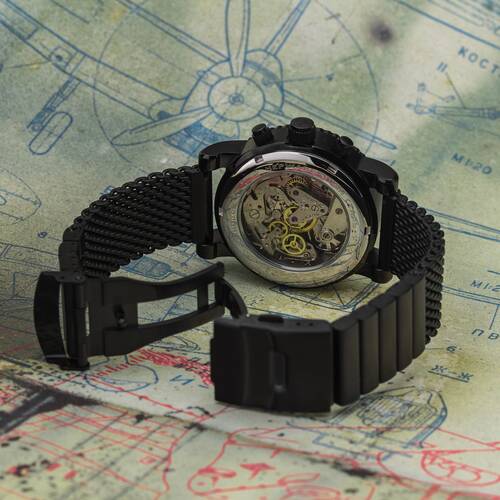 Pilot P-Sports 43.F 31681 Poljot Russian Analog Watch Chronograph Milanaise