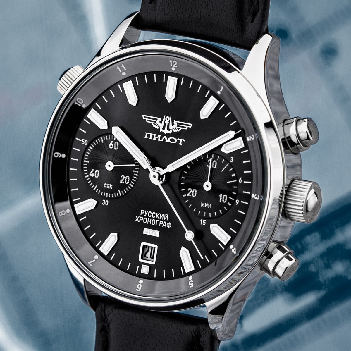 Poljot 3133 Civil Chronograph Mechanical Men's Watch Pilot