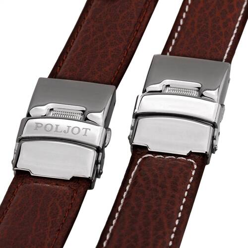 Wrist Watch Band Folding Clasp Poljot Leather Buffalo Bracelet 0 25/32in Braun