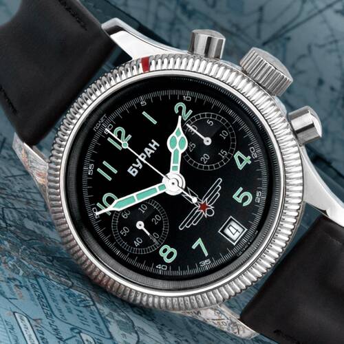 Poljot 3133 Buran Flieger Chronograph Russian Analog Watch NOS Stainless Steel
