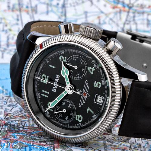 Poljot 3133 Buran Flieger Chronograph Russian Analog Watch NOS Stainless Steel