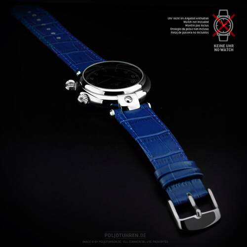 Uhrenarmband blau Poljot Basilika 20mm mit Ausschnitt Alligator Croco Prägung