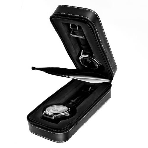 Watch travel case watch pouch watch box 2 Slot black leather PILOT storage case