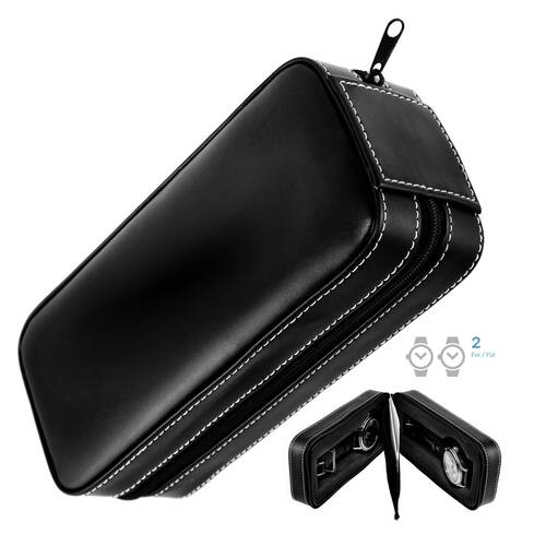 Watch travel case watch pouch watch box 2 Slot black leather PILOT storage case