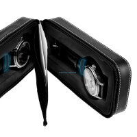 Watch travel case watch pouch watch box 2 Slot black leather PILOT storage case