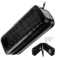 Watch Box Case For 2 Travel - Crocodile - Doppelbox Black PU