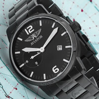 45mm AVIATOR Fliegeruhr schwarz mechanische Uhr Poljot 3105 MakTime 3105/1734716