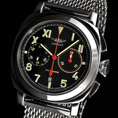 PILOT Chronograph Poljot 3133 Big Russian mechanische Uhr Aviator Milanaise