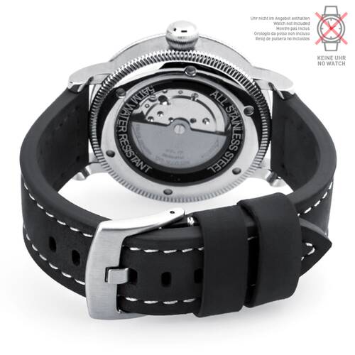 Watchband 22 24 Leather Black Buckle Solid - Pilots Watch Retro Wrist Band