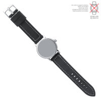 Watchband 22 24 Leather Black Buckle Solid - Pilots Watch Retro Wrist Band