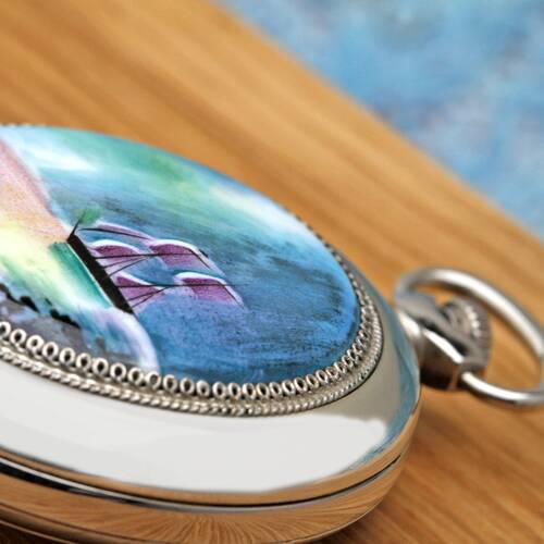 Pocket Watch Mechanical Marine Sailing Handpainted Porcelain Molnija 3602 Unique