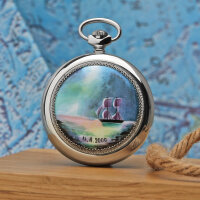 Taschenuhr MOLNIJA 3602 handbemalt Unikat Segelboot russische mechanische Uhr